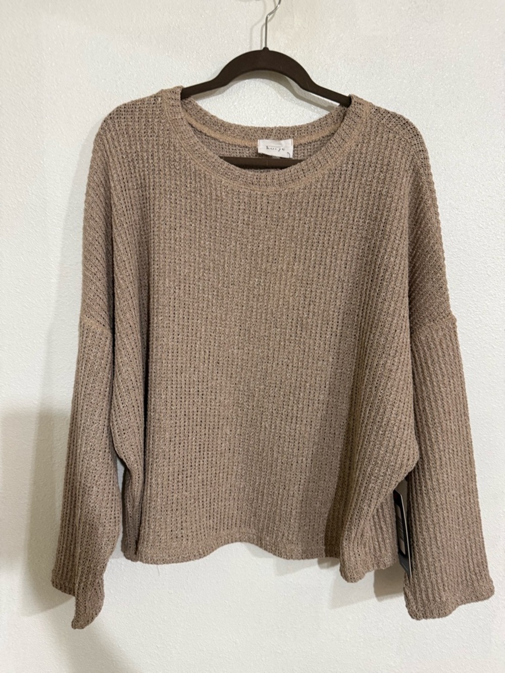 Korey Cozy Taupe Waffle Knit Sweater - Women XL color toupe